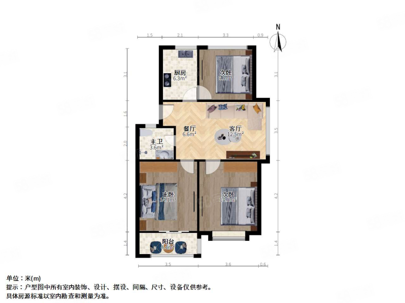 叙丰家园(西区)3室2厅1卫89㎡南北80万