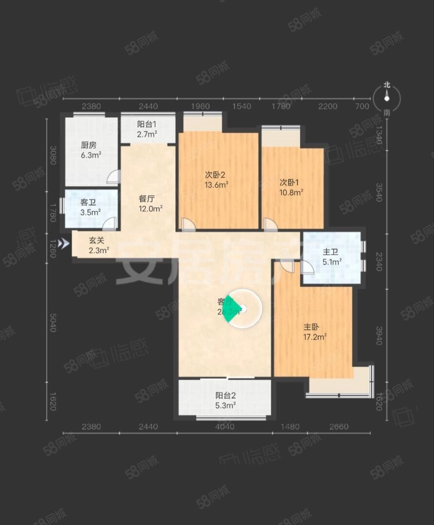 明泽坊3室2厅2卫138.42㎡南北78.8万