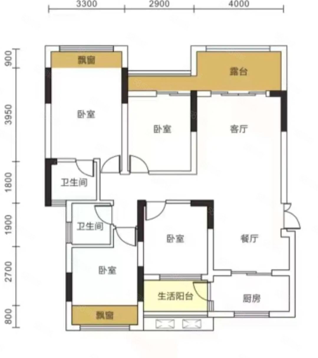 龙泉香榭4室2厅2卫108.43㎡南北87.6万