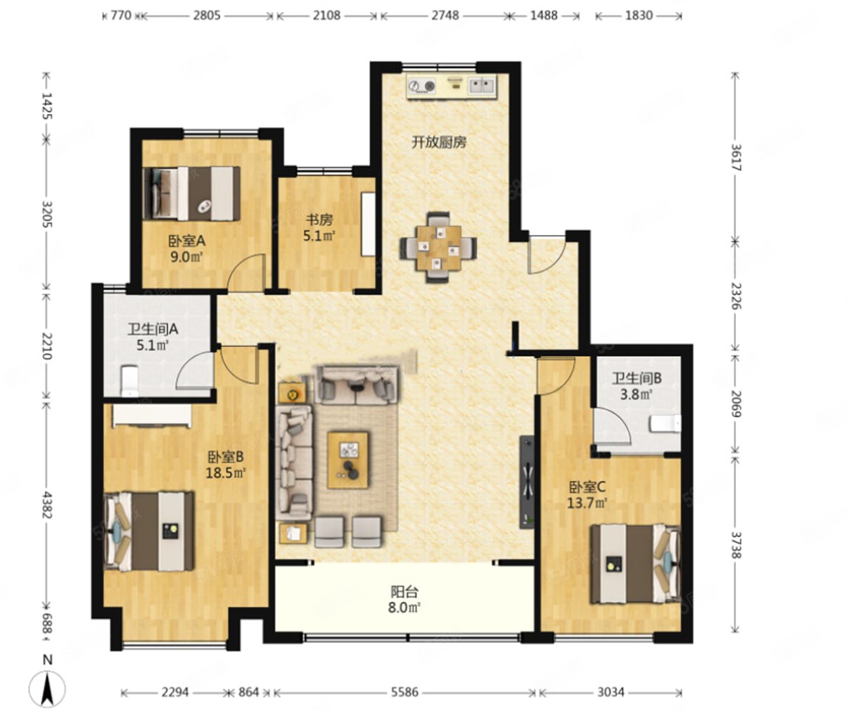 杨柳春风杨柳郡4室2厅2卫162㎡南北280万