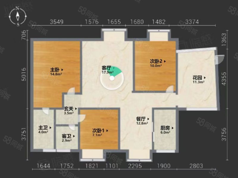 乐丰花园金碧轩3室2厅3卫170㎡南120万