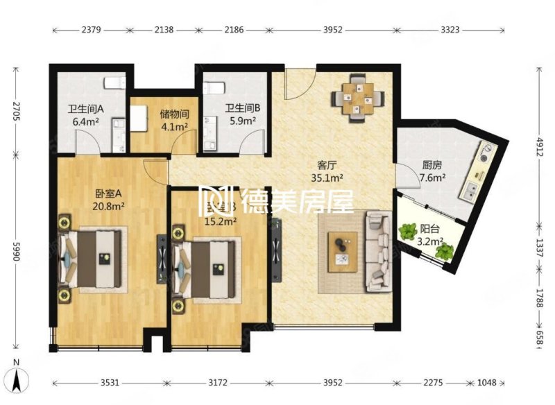 新城国际2室2厅2卫139.85㎡南1650万