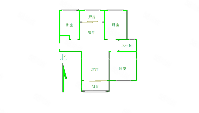 保利天禧欢乐颂3室2厅1卫107.35㎡南北173万