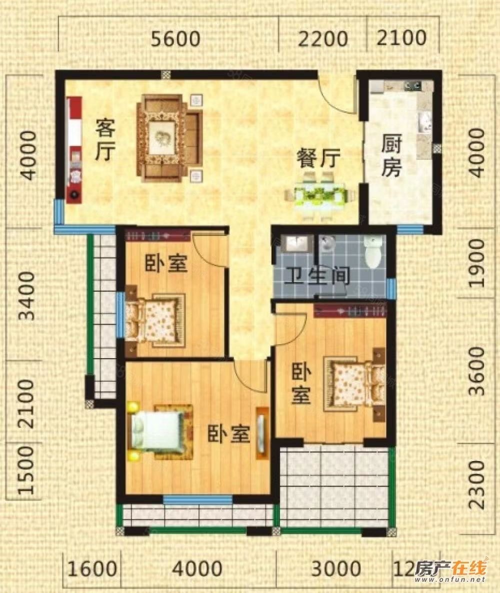 海德公园3室2厅1卫106㎡南北43.8万
