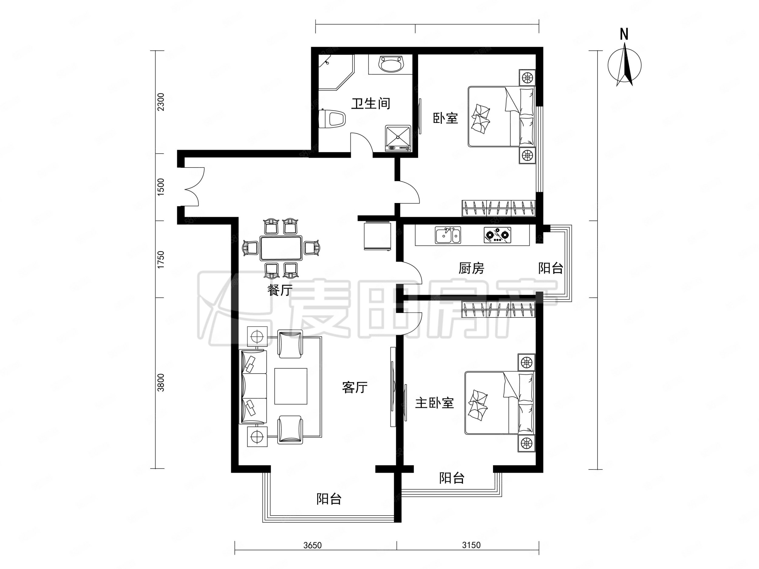 首城國際2室2廳1衛(wèi)82.7㎡東南645萬