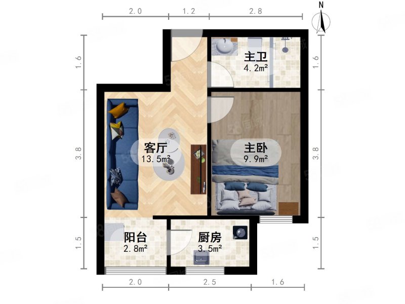 五福玲珑居1室1厅1卫50.07㎡南390万