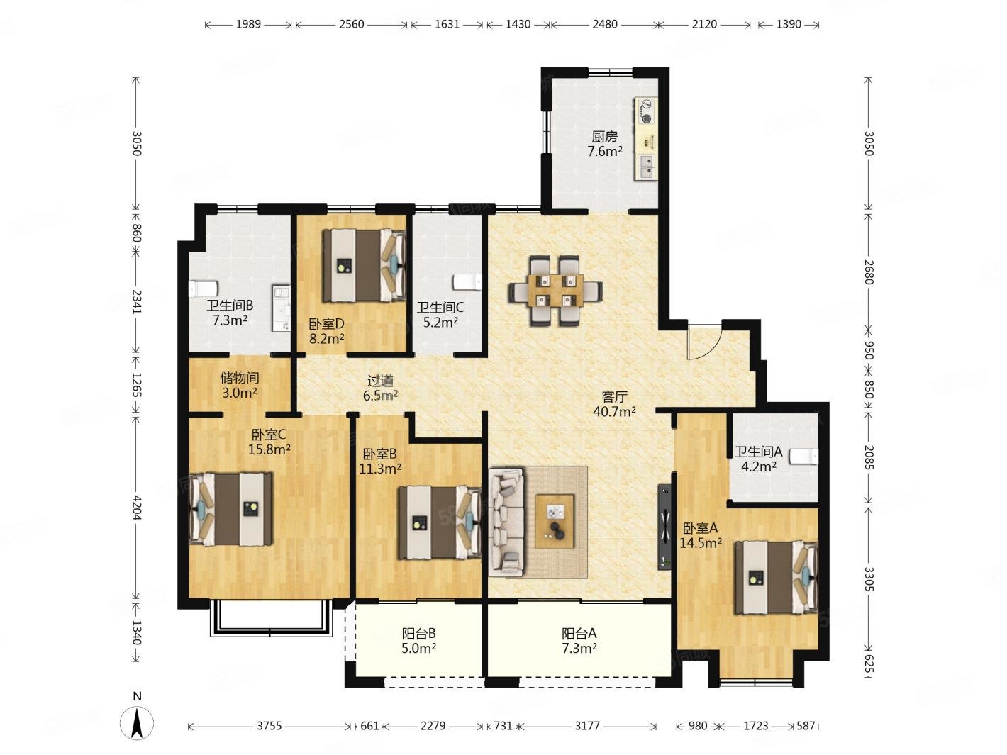 中海桃源里4室2厅2卫180㎡南北995万