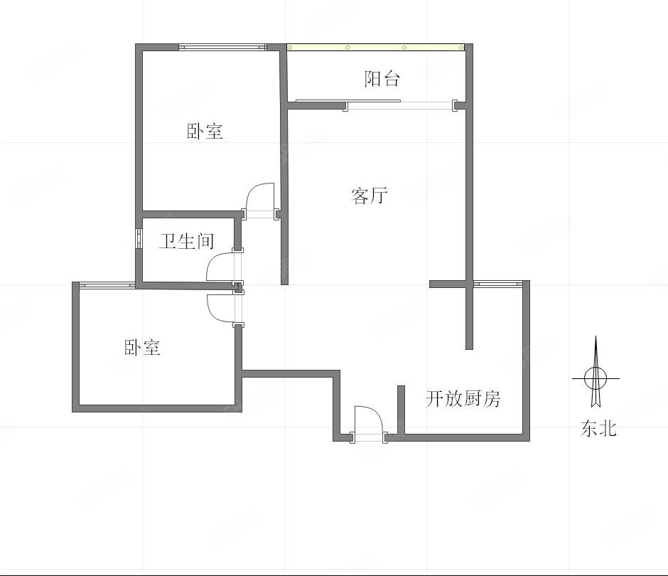 越昕晖2室2厅1卫59.61㎡东北66万