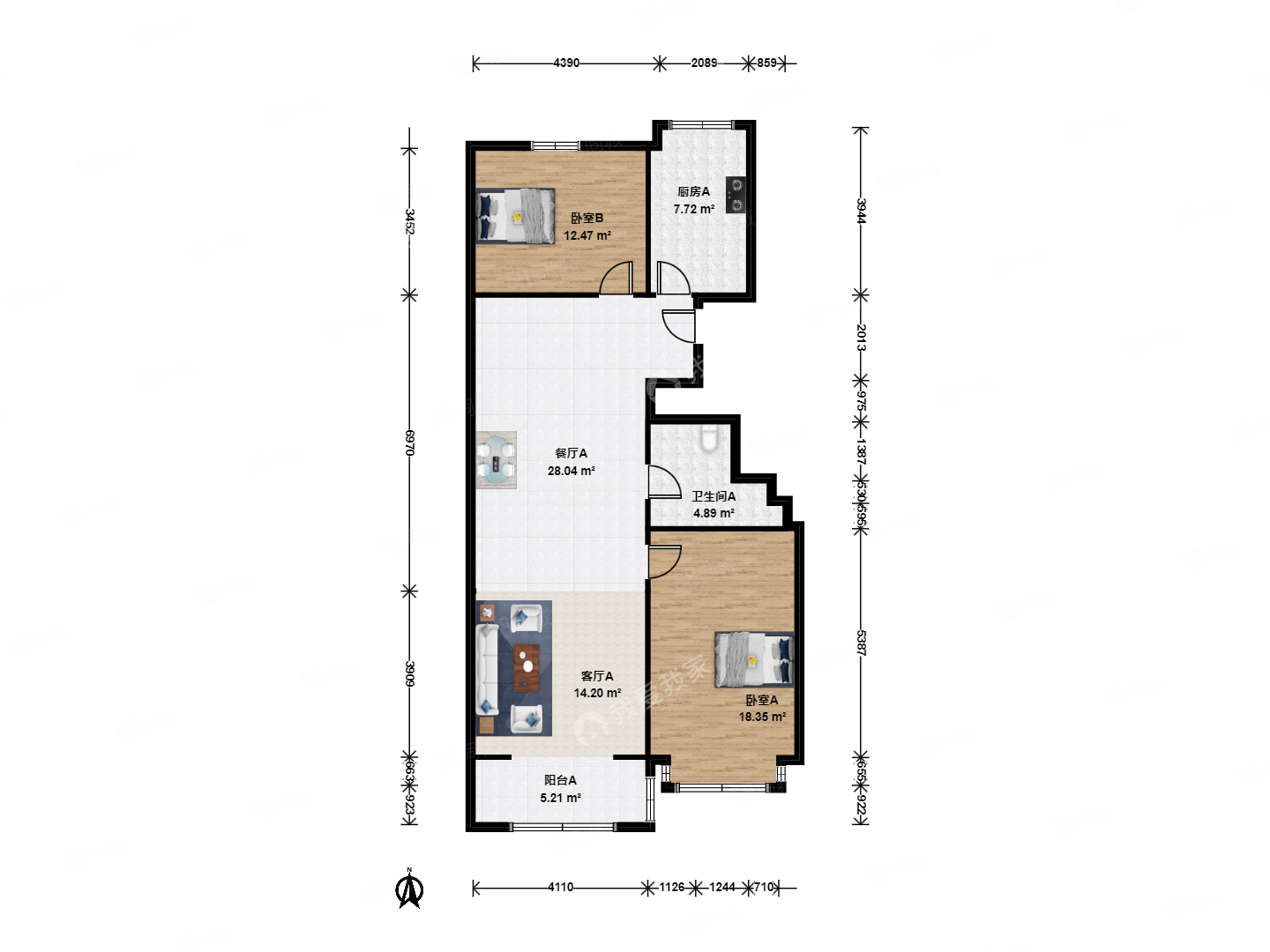 政馨園一區2室2廳1衛112.61㎡南北650萬(wàn)
