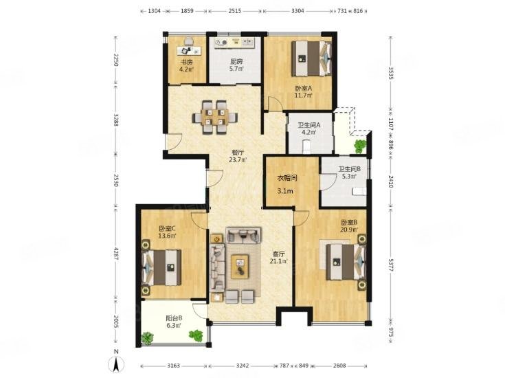 浦江坤庭翠御(公寓住宅)3室2厅2卫151㎡南908.8万