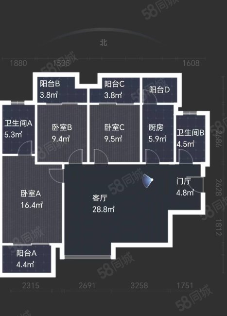 阳光城西西里3室2厅2卫118㎡南北139万