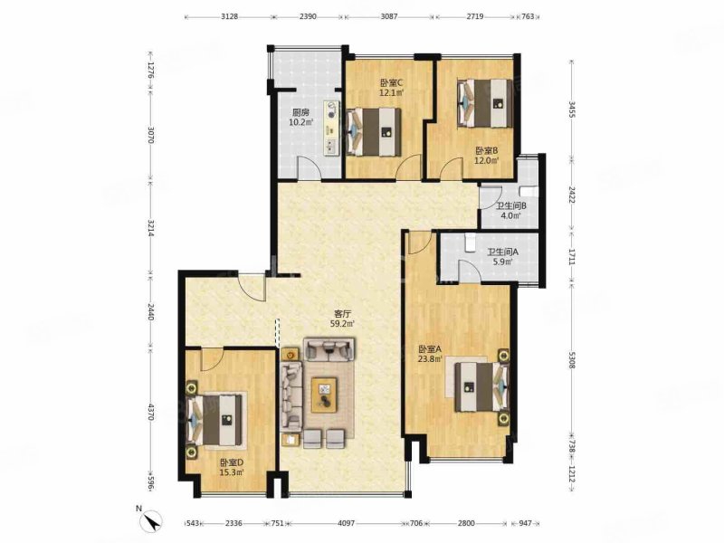 人居柏云庭4室2厅2卫165.94㎡南280万