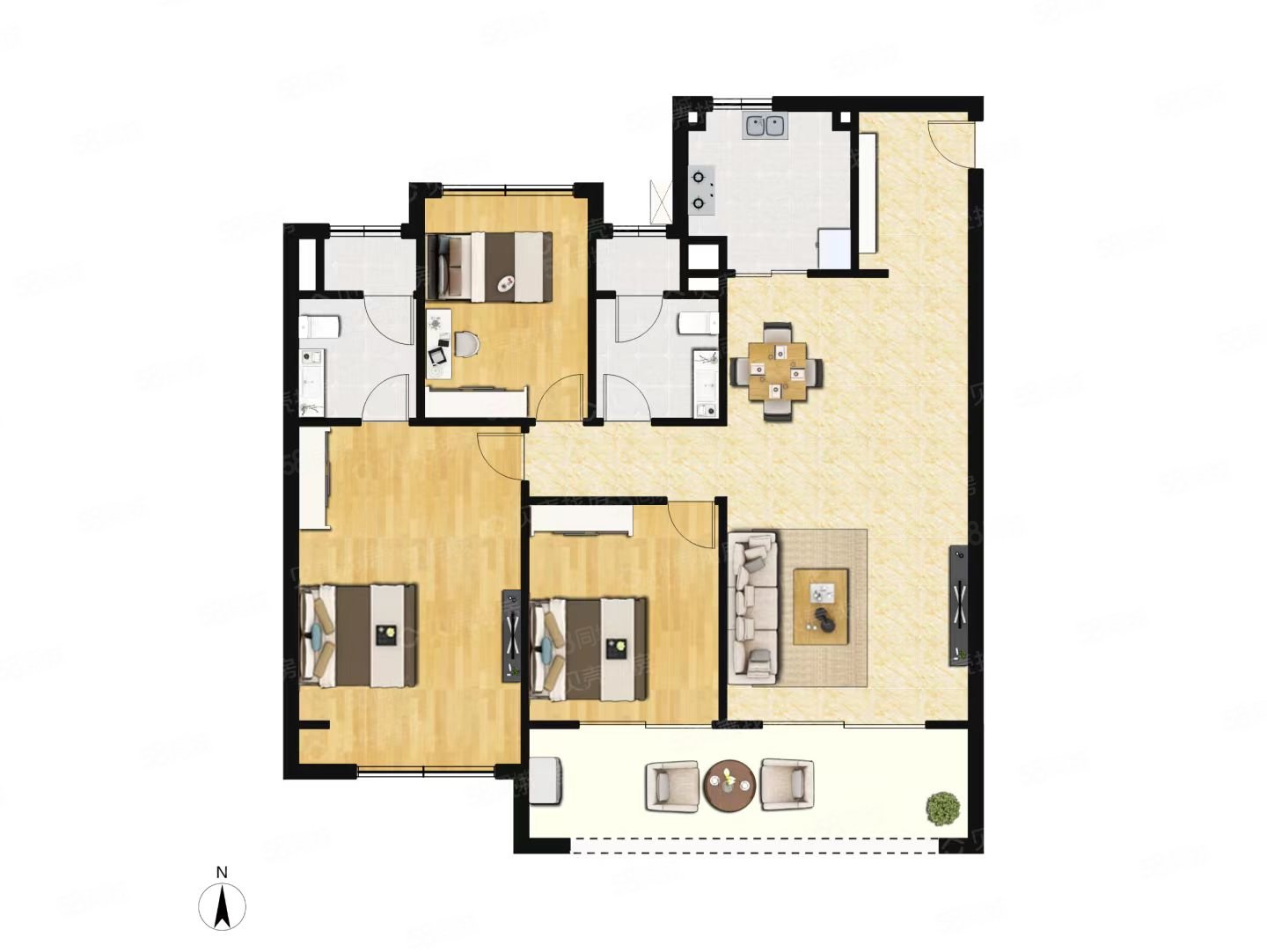 上城壹号3室2厅1卫89㎡南北147万