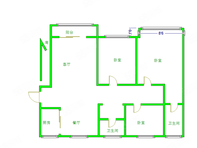 中央公园3室2厅2卫136㎡南北105万