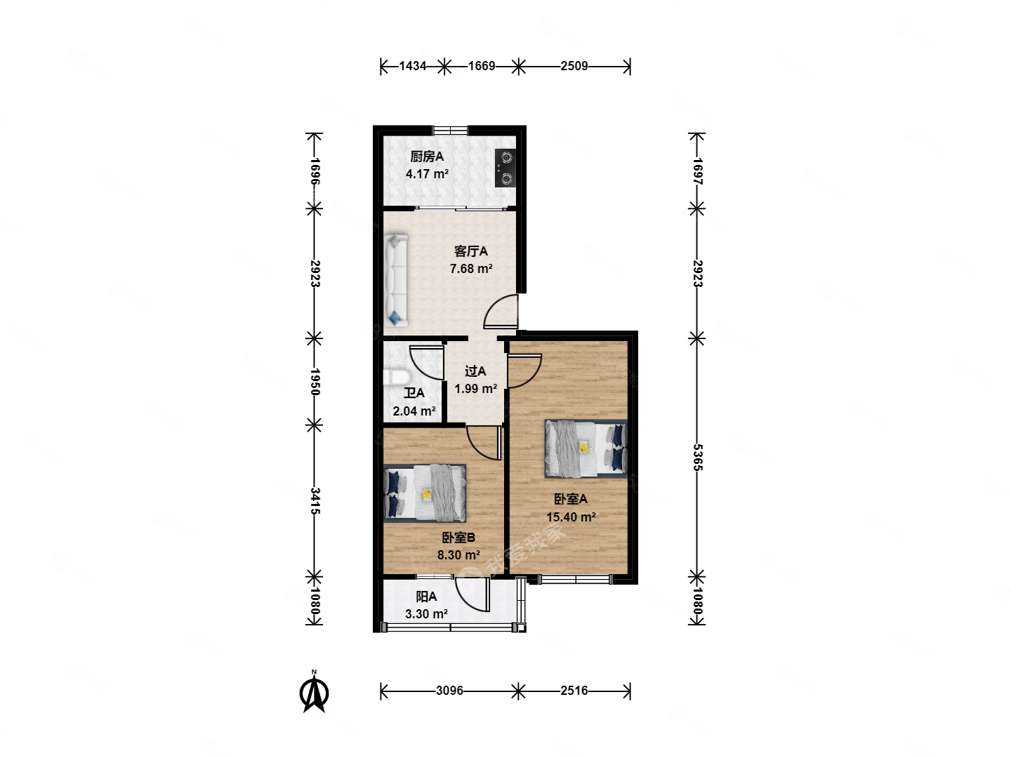 太和小區(qū)2室1廳1衛(wèi)55.6㎡南北368萬
