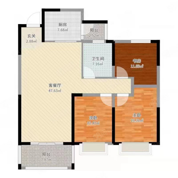 汉川银湖城3室2厅2卫128㎡南北83.5万