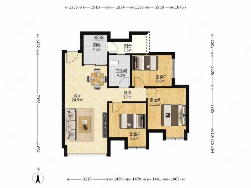 上东阳光美悦林3室2厅1卫78.91㎡南112万