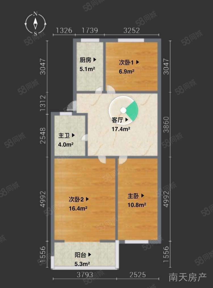 锦苑社区3室2厅1卫77.37㎡南158万