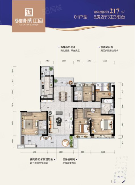 碧桂园滨江府5室2厅3卫217.48㎡南165万