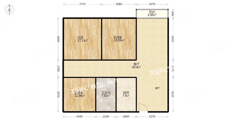 茂业观园3室2厅1卫101㎡南北130万