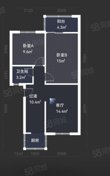 偏转三区2室1厅1卫63㎡南北48万