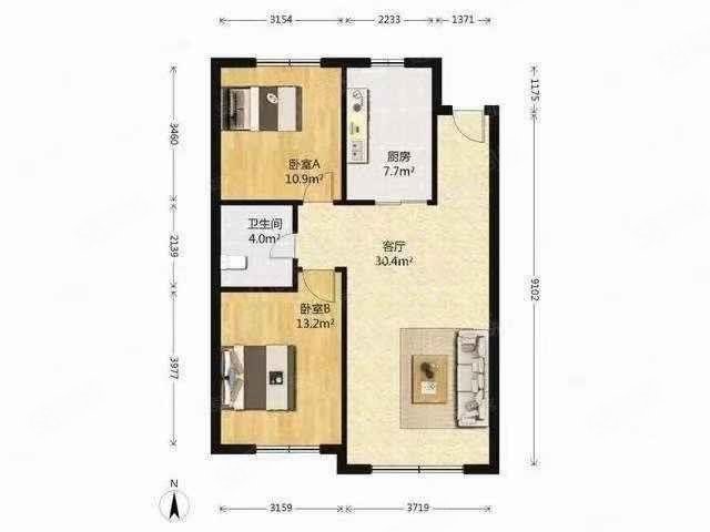 海岸华府2室1厅1卫84㎡南北123.8万