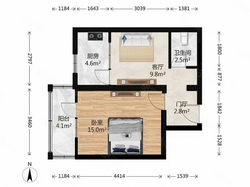 双龙南里小区1室1厅1卫48.42㎡西南225万