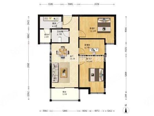双卫格局 近医院 有电梯 正南朝向 近地铁,珠江御景花园-昆山58同城