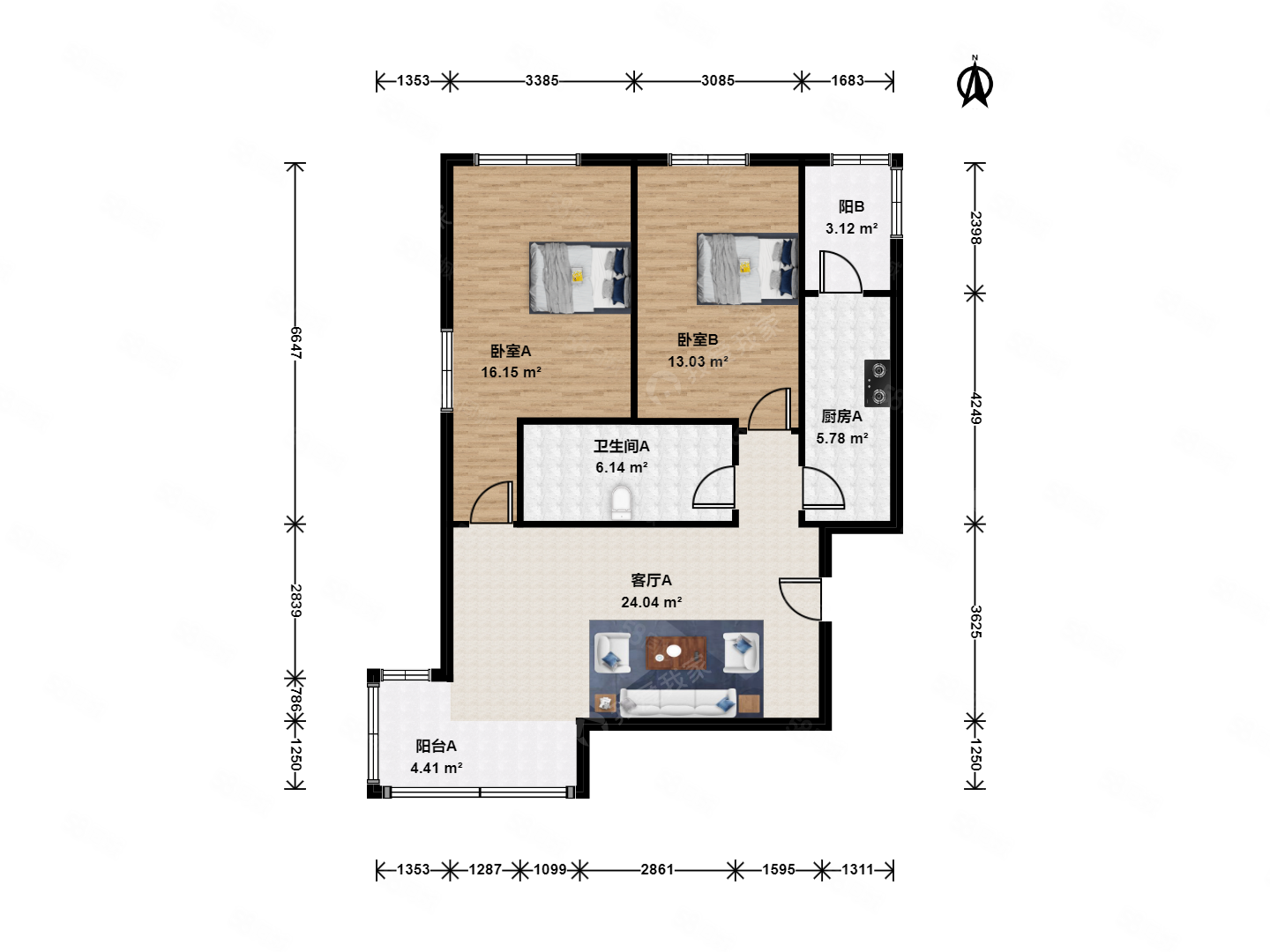 時(shí)代綠蔭2室1廳1衛(wèi)106.31㎡西南649萬(wàn)