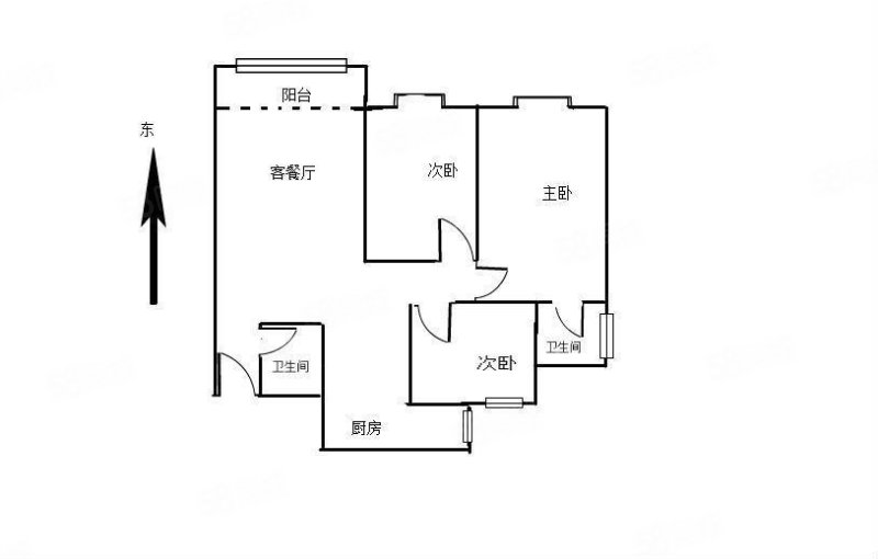 未名城(1期)3室2厅2卫104.18㎡东南96万