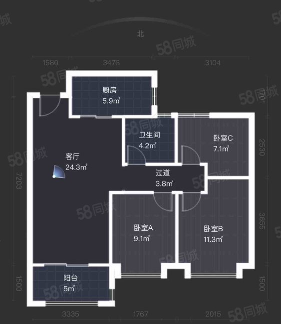 天鹅湖MOMA二期3室2厅1卫97㎡南北340万