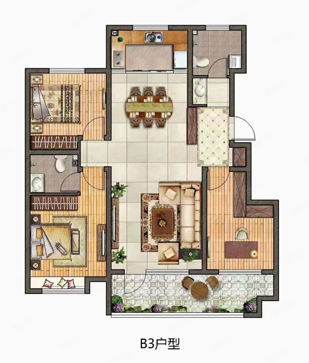 东方城3室2厅2卫126.35㎡南北95万