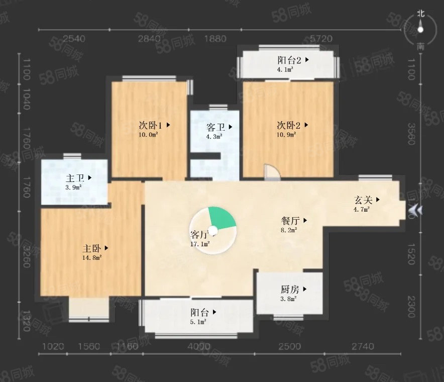 绿创山语城3室1厅2卫106.57㎡西北180万