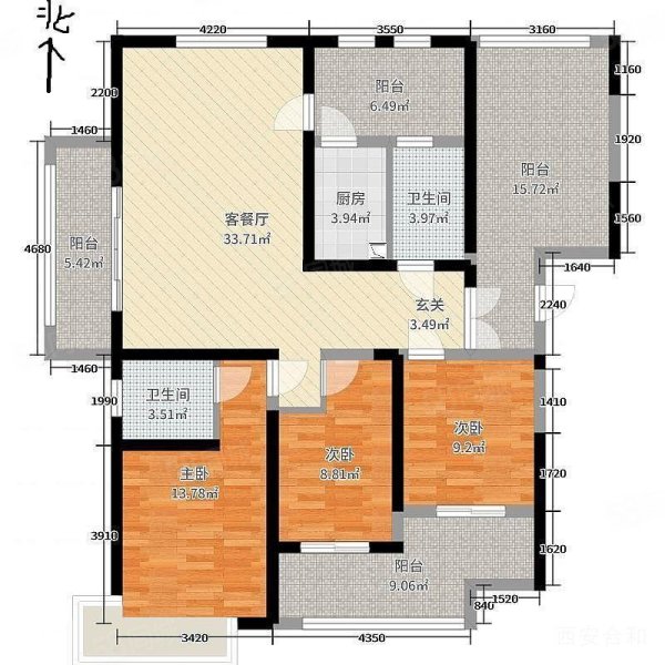 雨润星雨华府4室2厅2卫141.85㎡南北168万