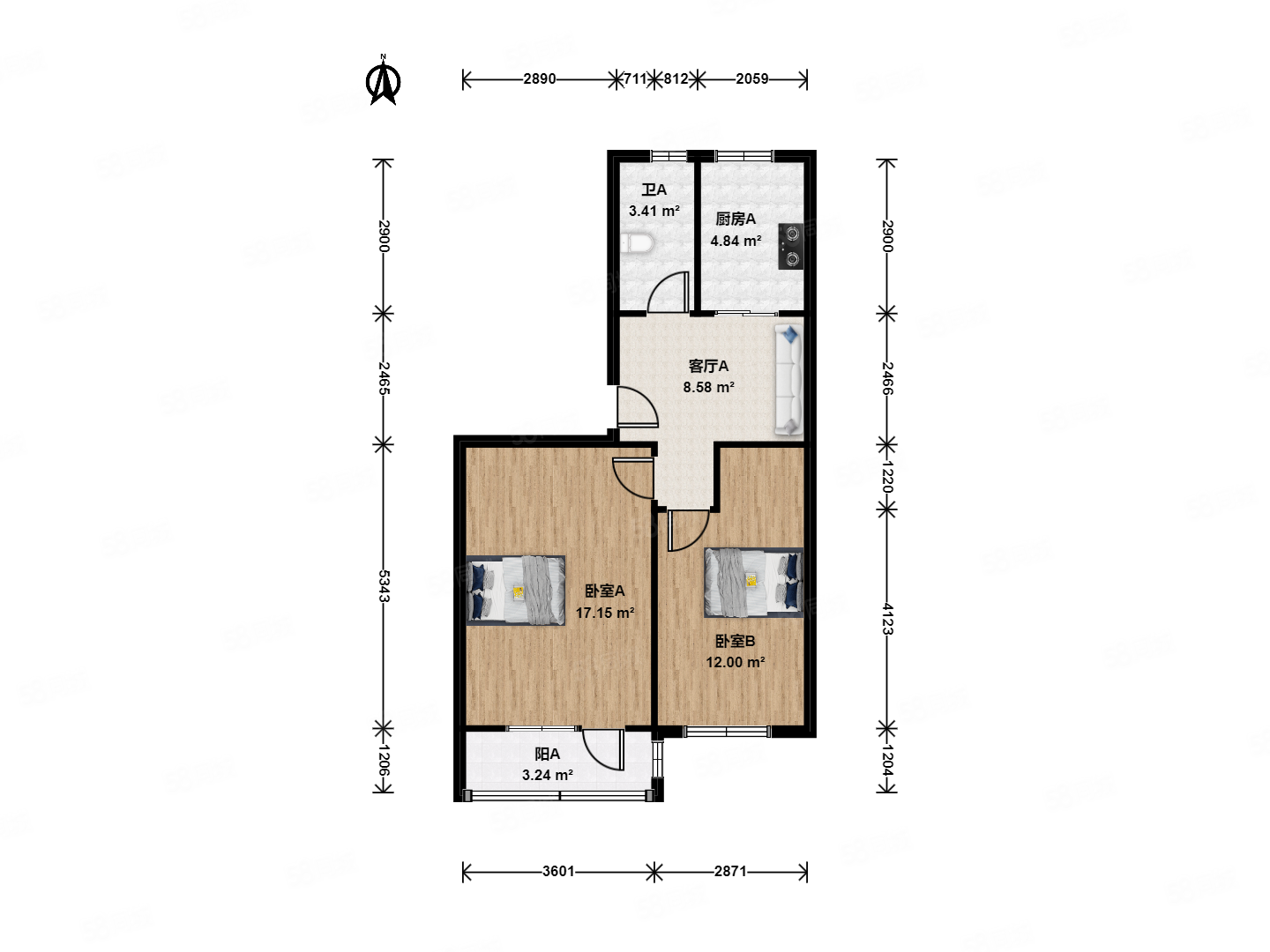 安慧北里小區(qū)2室1廳1衛(wèi)58.32㎡南北360萬