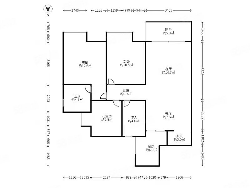 第一教师村3室2厅1卫95㎡南120万