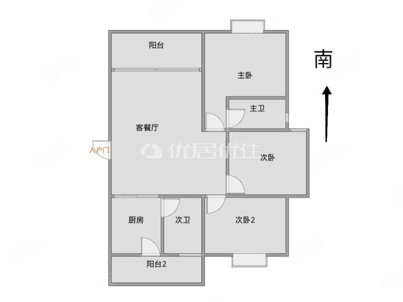 竹溪新兴苑南区3室2厅2卫126㎡南北90万