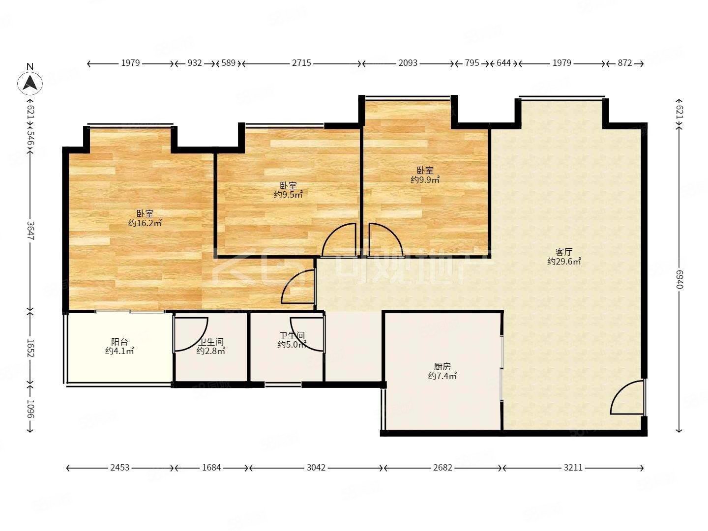 世欧王庄四区3室2厅1卫90㎡南北179万