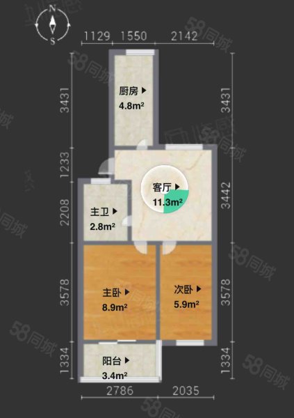 汇林阁东区2室1厅1卫48.5㎡南143万