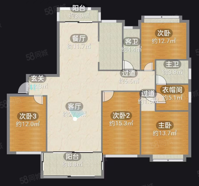 香江水岸新城(公寓住宅)4室2厅2卫179㎡南北156万
