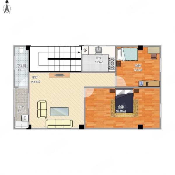 时代金湖湾2室1厅1卫59.34㎡南北76.5万