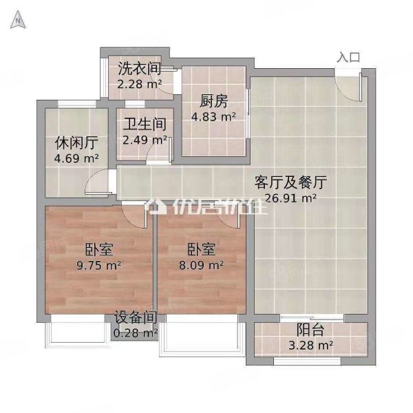 兴旺华都2室1厅2卫87㎡东南56.56万