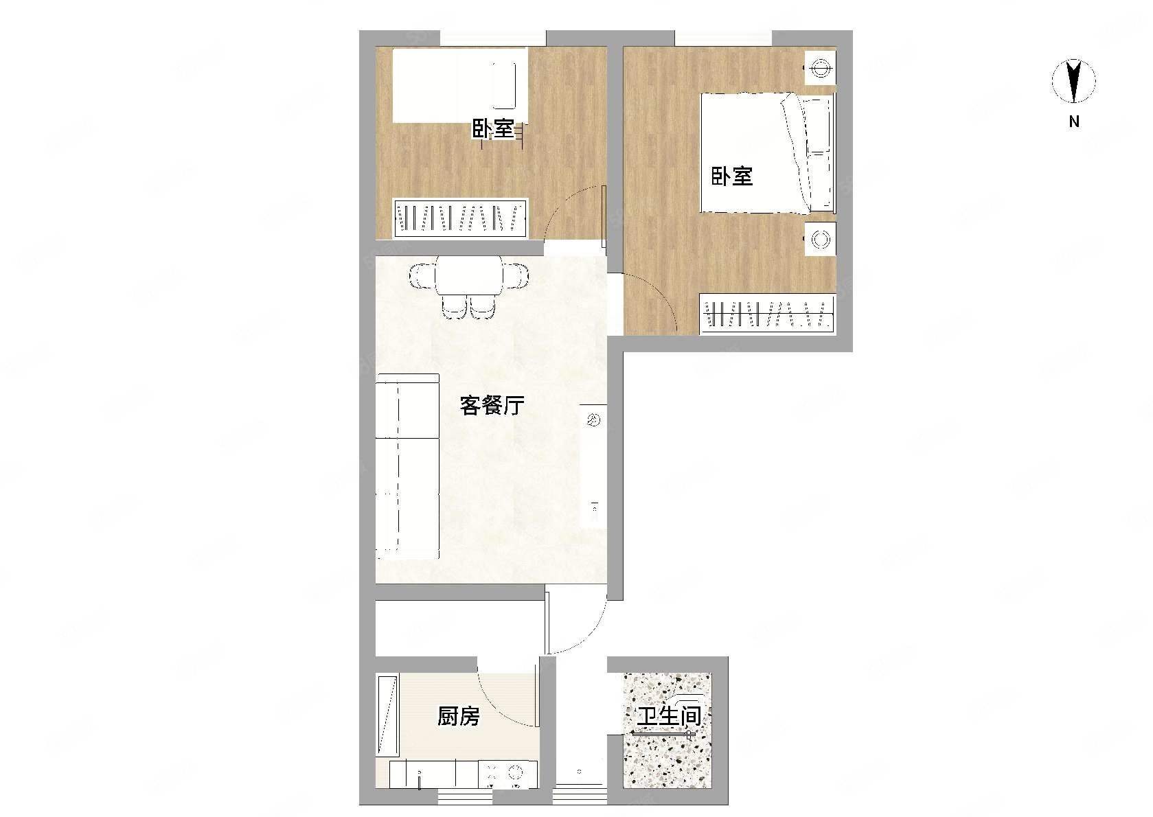 大学路117号小区2室1厅1卫49.85㎡南北228万