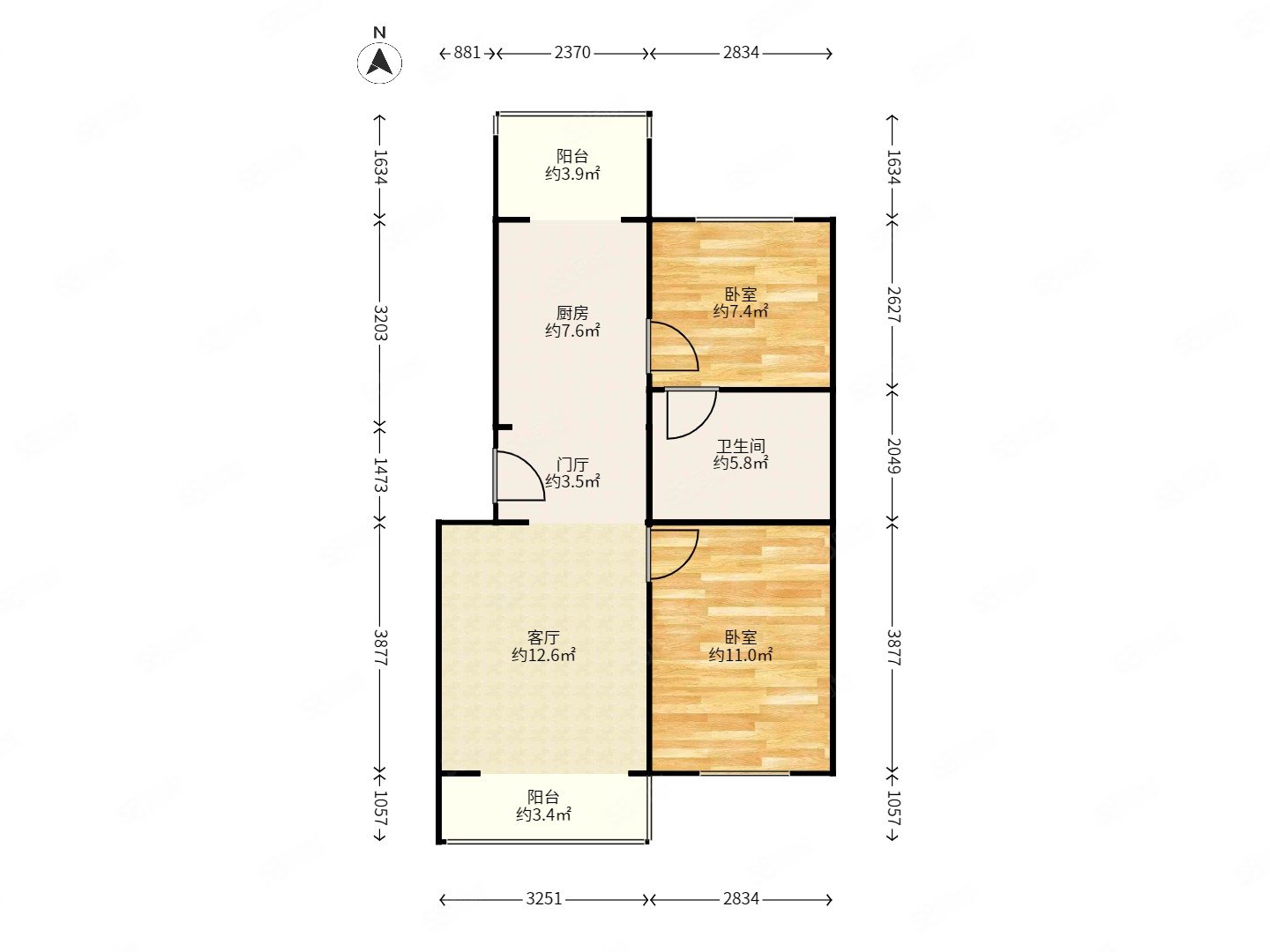 葡東小區(qū)2室1廳1衛(wèi)68.75㎡南北176萬(wàn)