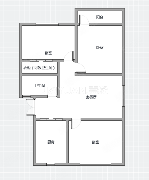 青春路32号小区3室2厅1卫106㎡南北152万