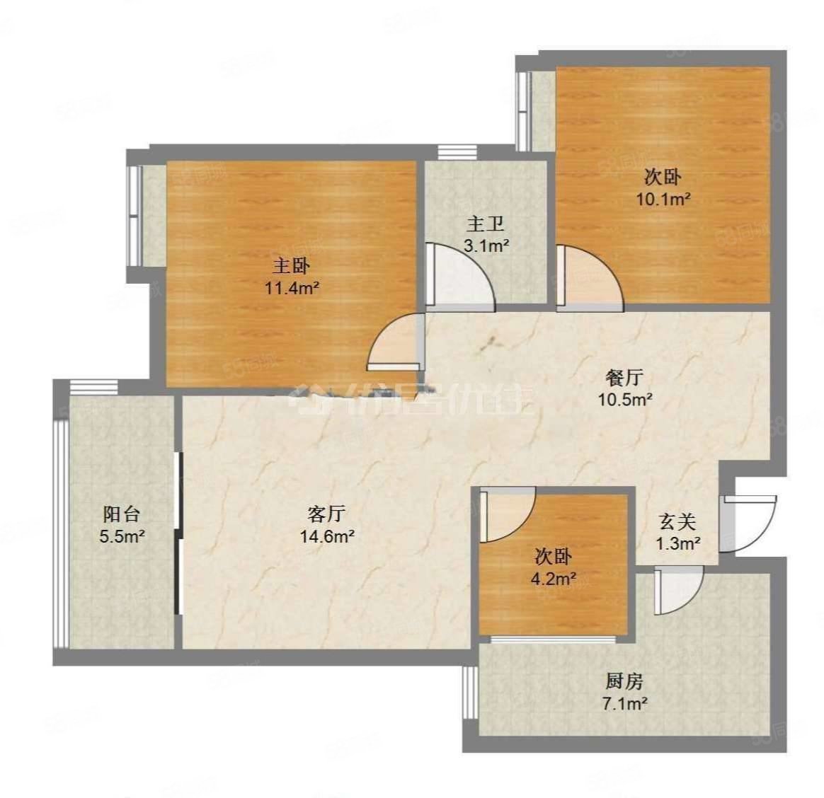 宜化新天地3室2厅1卫93.84㎡南北66万