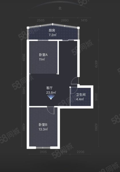 铁厦社区2室1厅1卫74.48㎡南北79万