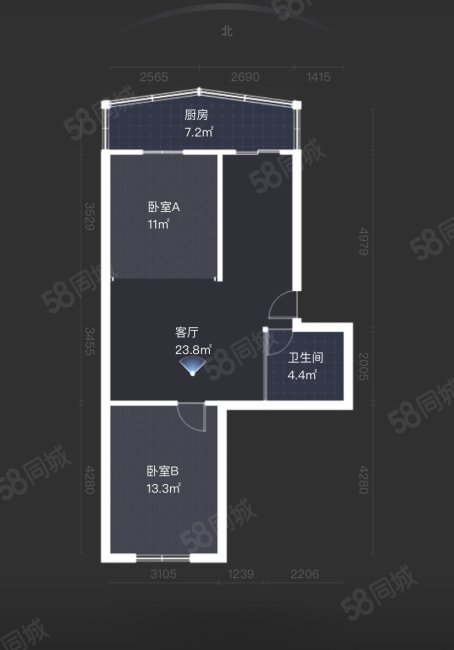 铁厦社区2室1厅1卫74.48㎡南北79万