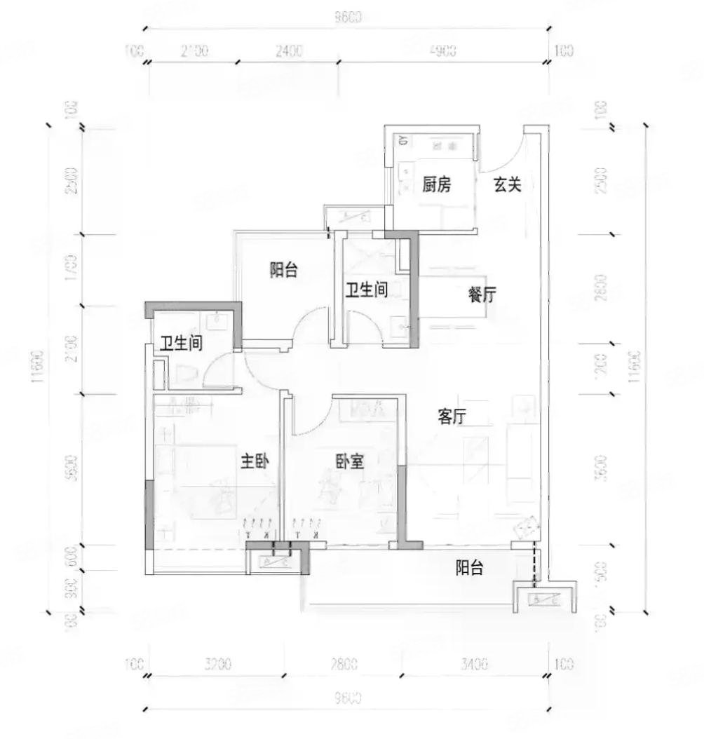 保利云山堂悦3室2厅2卫94㎡南北50万