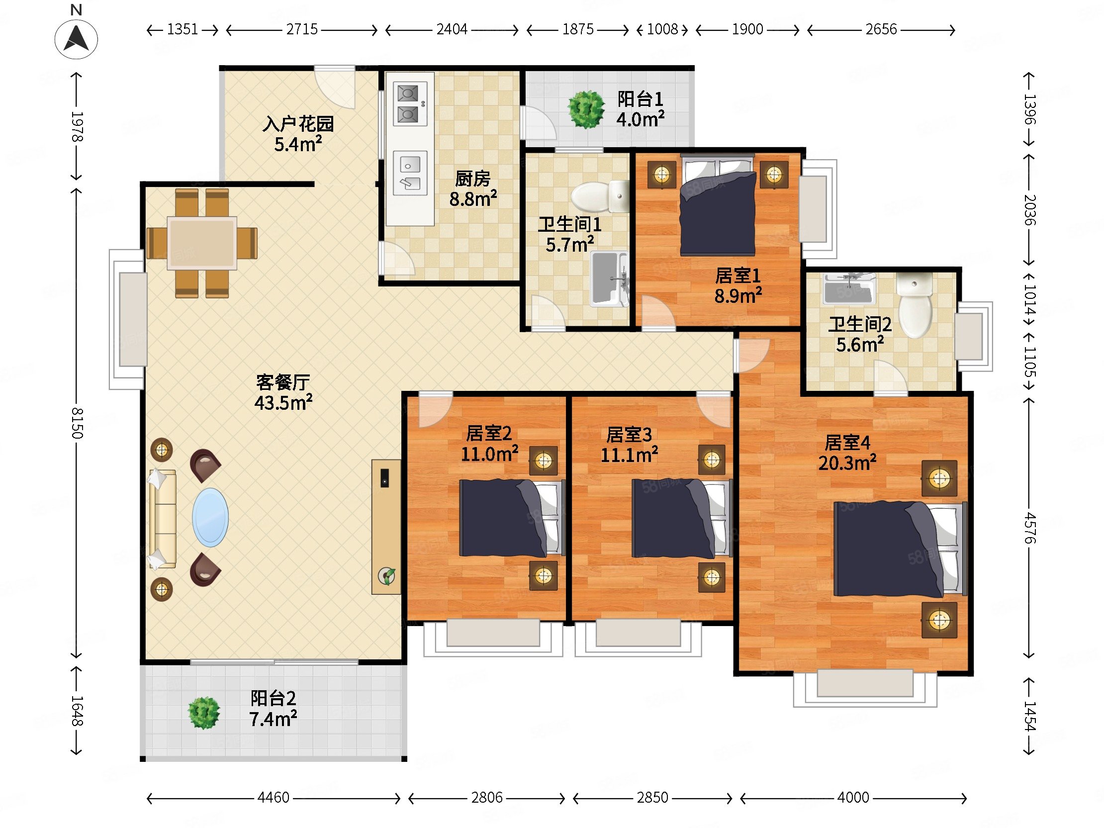 保利花城南毛坯4室2厅164m
